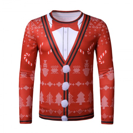 New 3D Personality Printing Fashion Men's Christmas Long-Sleeved T-Shirt