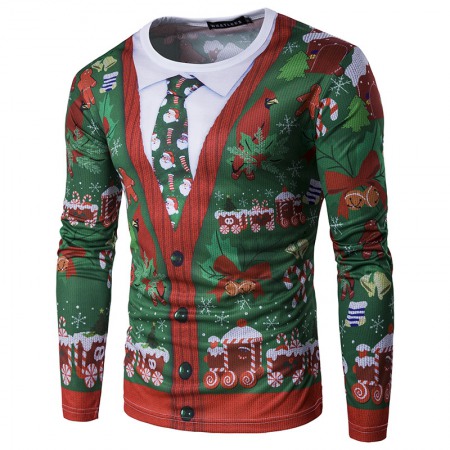 New Christmas Tree 3D Tie Printing Fashion Men's Long-Sleeved T-Shirt