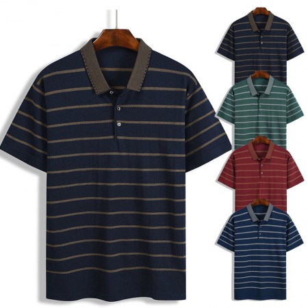 New Summer Men's Hooded Striped Lapel T-Shirt Men's Lapel Short Sleeve Generation